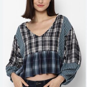 American Eagle Patchwork Flannel Top